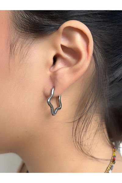 axexuar Real Steel Women Men Earrings with Heart Oval Star Motif 316L Silver Grey Color Surgical Steel Earrings