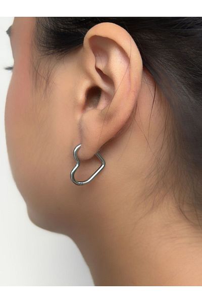 axexuar 316L SiLver GraY CoLor - ReaL SteeL Heart Oval Star motif SurgicaL Earrings