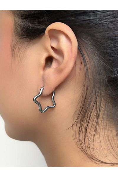 axexuar Real Steel Women Men Earrings with Heart Oval Star Motif 316L Silver Grey Color Surgical Steel Earrings