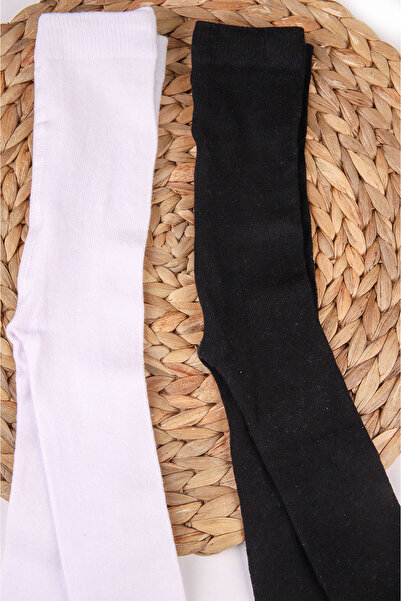 Beniizle Черно-бял комплект пениран памучен чорапогащник за момичета от 2 части