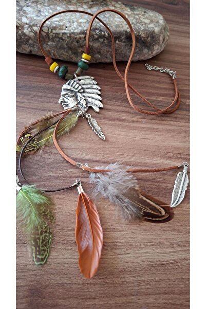 azra takı tasarım El yapımı döküm,gümüş renk,kızılderili,hippi,tüylü,otantik,...