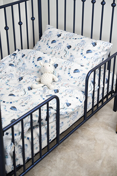 Pithy طقم غطاء لحاف فردي وملاءة مطاطية - 100% قطن عضوي، بحري