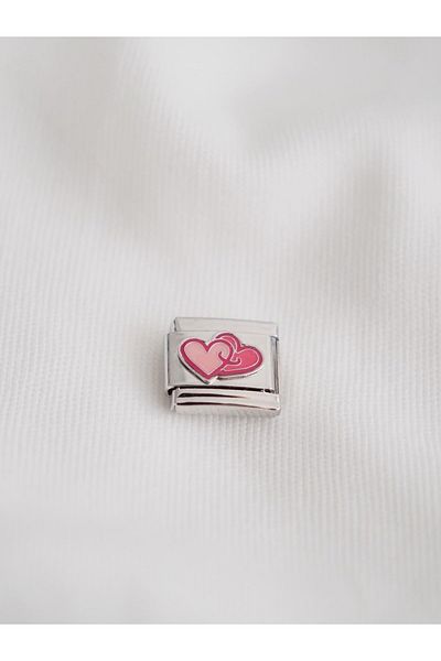 Planet Butik Italian Charm - Pink Double Heart