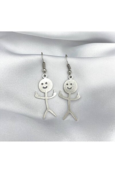 Herşey Nota أقراط ستيك مان للأصابع الوسطى - حجم فوشك مضحك