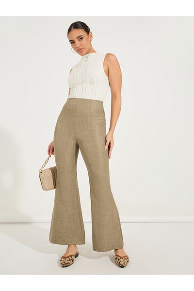 Styli Loose Flare Fit Linen Look Trousers