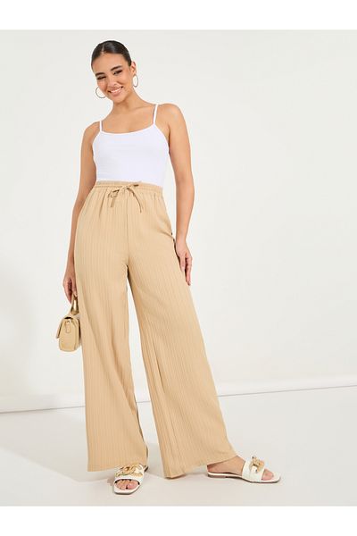 Styli Textured Wide Leg Pants with Drawstrings