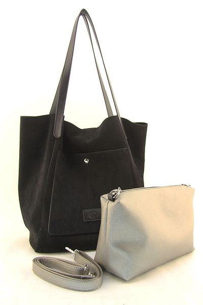 HNB Black Suede Leather Hobo - Large Shoulder Bag