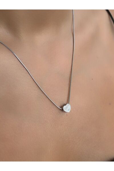 axexuar 316L Heart motif SiLver Gray SteeL neckLace - Thin Chain, GoLd YeLLow CoLor