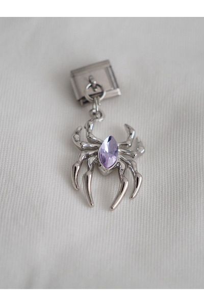 Planet Butik ITalian Spider Charm with Purple Jewelled Dangle