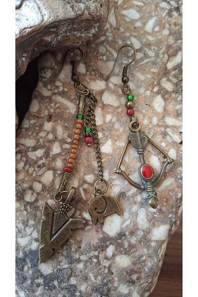 azra takı tasarım Hippie and Bohemian Dress - Elephant and Arrow Figured Women's Earrings
