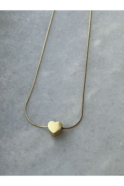 axexuar 316L Heart motif SiLver Gray SteeL neckLace - Thin Chain, GoLd YeLLow CoLor