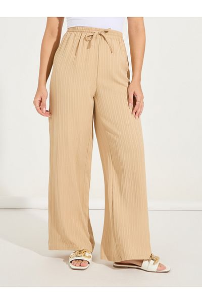 Styli Textured Wide Leg Pants with Drawstrings