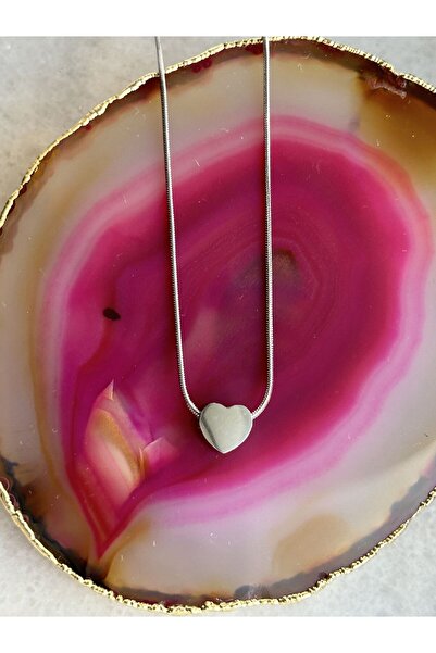 axexuar 316L Heart motif SiLver Gray SteeL neckLace - Thin Chain, GoLd YeLLow CoLor