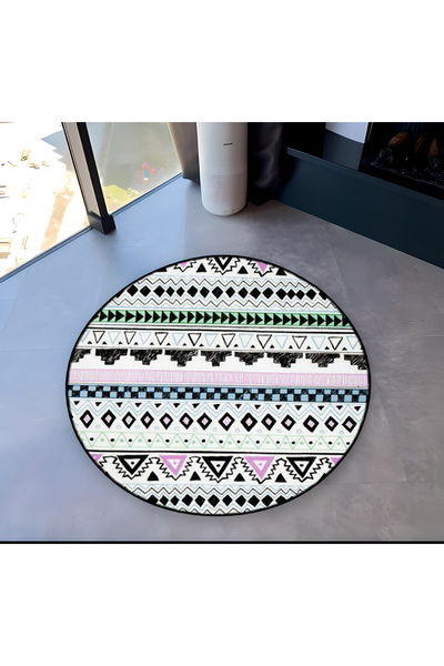 Rugs Modern Halı Mira Round Multicolor Black Ethnic Detailed Woven Base Moder...