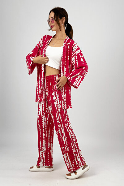 Betimoda Fuchsia Colored Lycra Wrapped Palazzo Pants and Summer 2-Piece Set - Loose Wide Leg