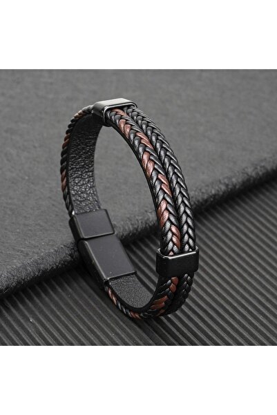 hediye ürün al Deri Bileklik Siyah Ve Kahverengi Örgü Hüa139