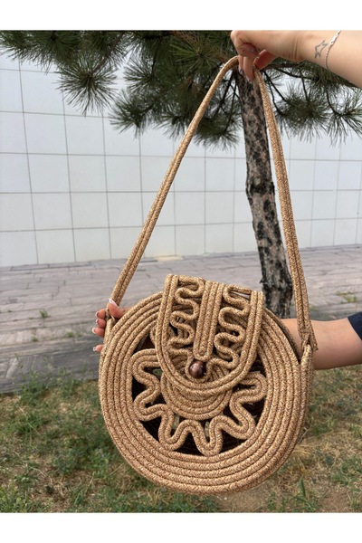 MaVaux Magno Düğmeli, Mıknatıslı Hasır Jüt Omuz Çantası, Çapraz Çanta