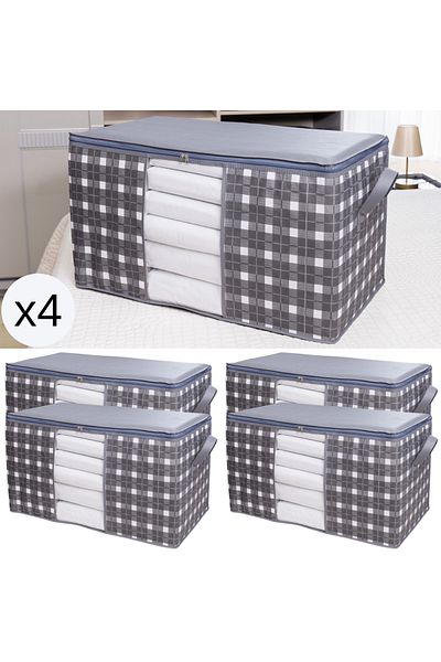 AYHANHOME 75x40x40 εκ. Σετ απορριμμάτων οργάνωσης παπλώματος μαξιλαριού με καρό σχέδιο μεγάλου μεγέθους - 4 τεμάχια