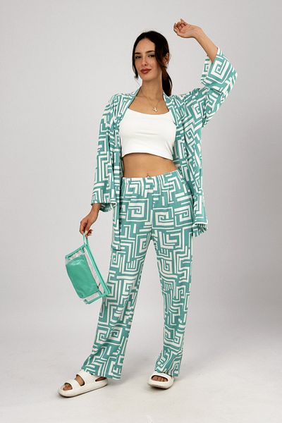 Betimoda Mint Green Women's Palazzo Trousers - Lycra and Wrap, Loose Wide Leg, 2-Piece Set