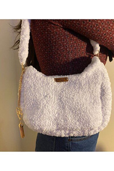 Nillys حقيبة يد نسائية بيضاء من برادا، مبطنة بحبل محبوك مزدوج الطبقات ومزينة ...