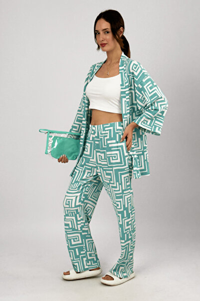 Betimoda Mint Green Women's Palazzo Trousers - Lycra and Wrap, Loose Wide Leg, 2-Piece Set