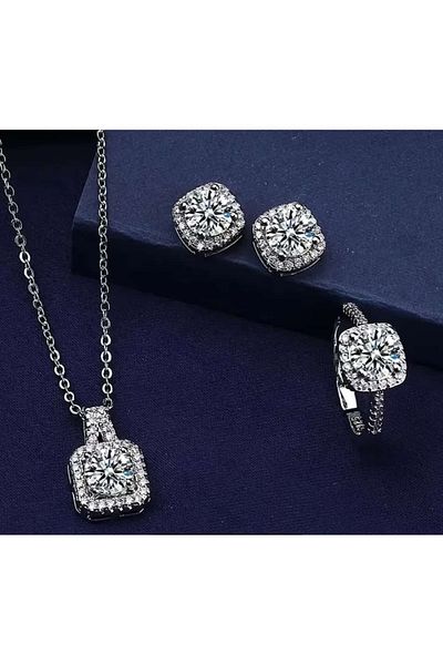 ÇEÇEN HOME Zircon Stone Jewelry Set - Glittering Nail Earrings and Necklace