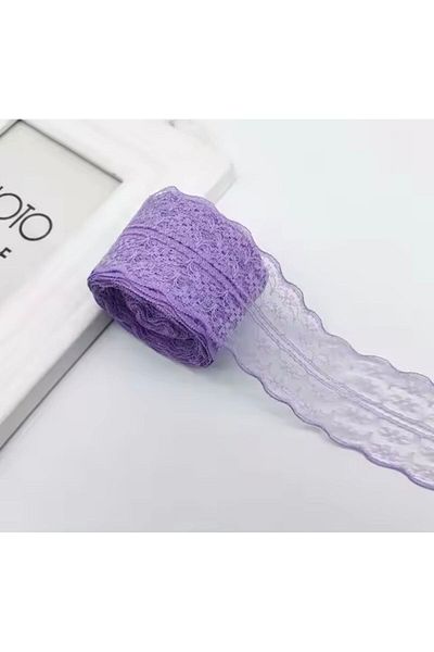 Deniz Party Store 4 Cm Double Sided Lilac Guipure Lace Ribbon - 5 Meters Double Lace Guipure