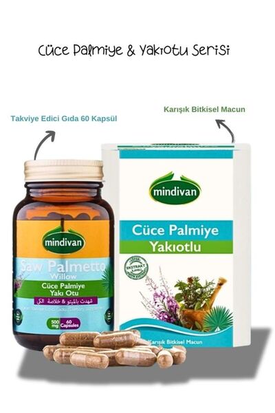 Mindivan Cüce Palmiye Yakı Otu Ekstresi 60 Kapsül+Yakı Otlu Cüce Palmiyeli Macun