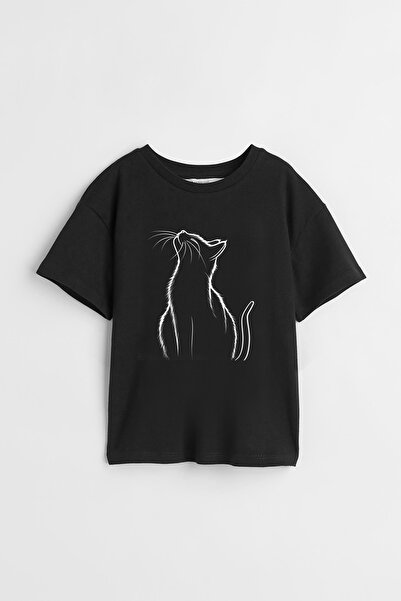 Darkia تي شيرت للأطفال للجنسين - تصميم مخصص، صورة ظلية للقطط وطباعة رسم