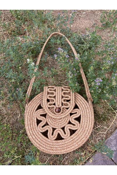 MaVaux Magno Düğmeli, Mıknatıslı Hasır Jüt Omuz Çantası, Çapraz Çanta