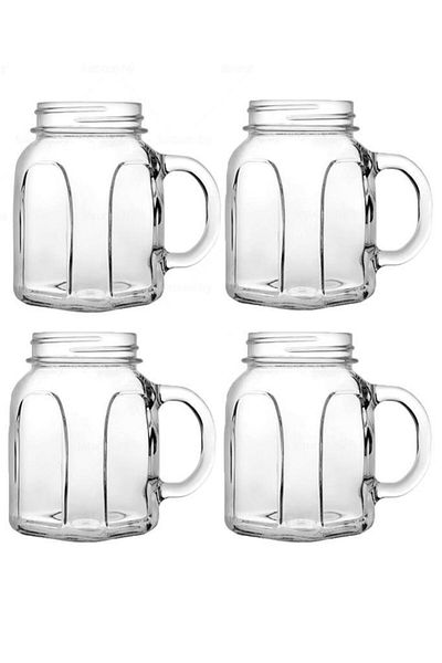 Paşabahçe 80388 - 4 Pieces 450cc Water Cup Without Lid, Soft Drink Mug Jar with Glass Handle