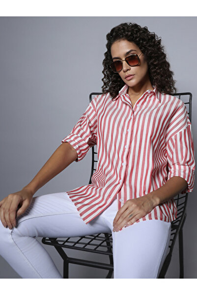 High Star By Styli قميص مخطط طويل الأكمام بقصة مربعة وياقة منسدلة