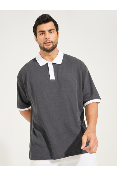 Styli Oversized Waffle Knit Contrast Detail Polo