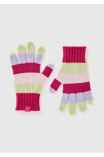 United Colors of Benetton Boy's Pink Mix Logo Label Color Block Knitted Gloves