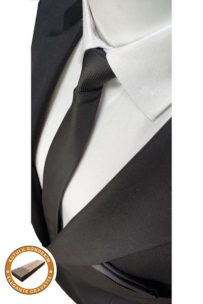Elegante Cravatte Μαύρο χρώμα Dobby Oxford Woven υφασμάτινη γραβάτα και μαντήλι τσέπης