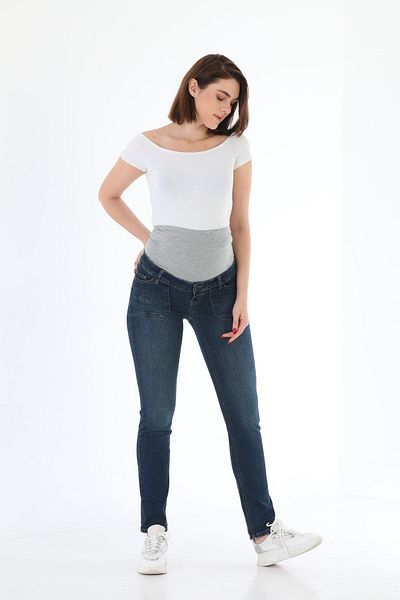 MEGHAN L.A Navy Blue Maternity Flexible Abdominal Band Adjustable Waist Jeans