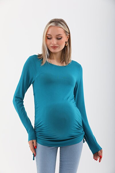 MEGHAN L.A Petrol Blue Maternity Blouse with Gusseted Sides
