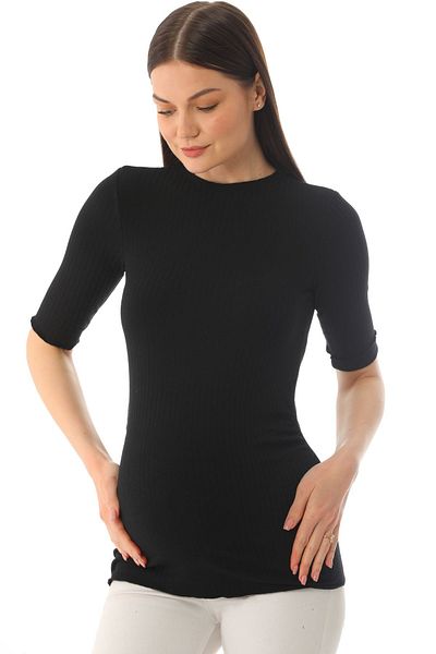 MEGHAN L.A Bluză neagră de maternitate cu mâneci 3/4 din material moale și elastic