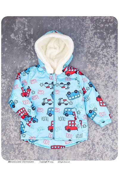 alpmodel BoY's Coat - Cute and Cars Printed with Wool Inside