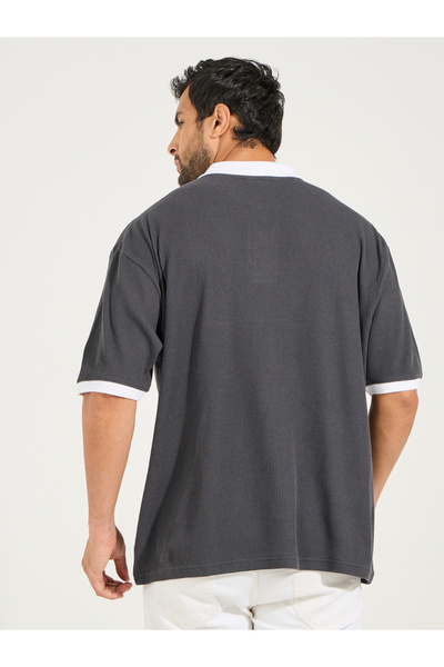 Styli Oversized Waffle Knit Contrast Detail Polo
