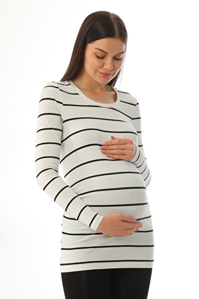 MEGHAN L.A Ριγέ Μπλούζα από ελαστικό βαμβακερό ύφασμα εγκυμοσύνης