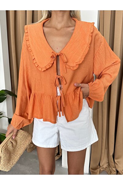 Laluvia Narancssárga texturált ing - baba gallér, három fűzős