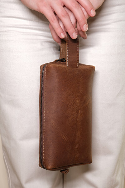 Design Craft Hakiki Deri Unisex El Çantası - Slim Dopp Kit