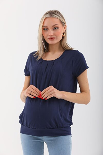 MEGHAN L.A Navy Blue Maternity & Maternity Soft Fabric Blouse with Nursing Features
