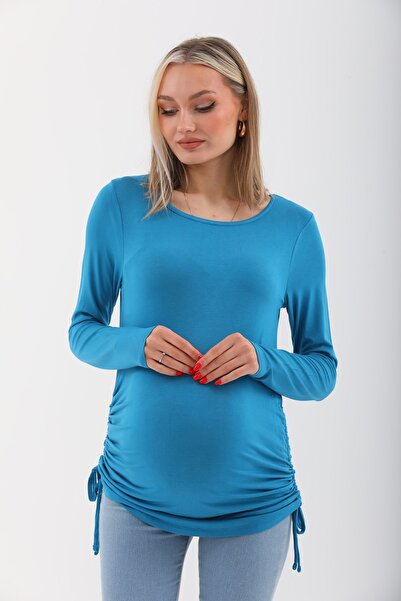 MEGHAN L.A Μπλε μπλούζα μητρότητας με φυσούνα