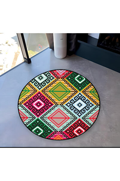 Rugs Modern Halı Mira Round Multicolored Black Shapes Detailed Woven Base Mod...