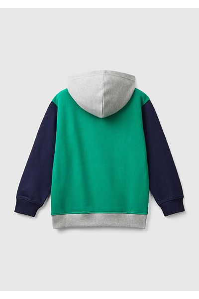 United Colors of Benetton Green Mix Boy's Sweatshirt - Logo Printed, Ribbed and Hooded