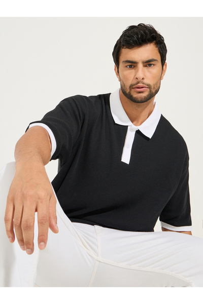 Styli قميص بولو كبير الحجم بتفاصيل متباينة من نسيج الوافل