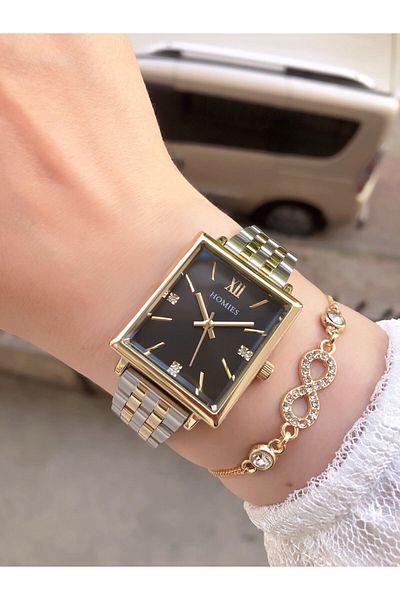 Homies Brand Steel Case - Women's Wristwatch and Gift Bracelet Set