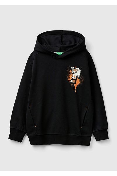 United Colors of Benetton Boy's front Printed back Striped Detail Hooded sweatshirt